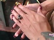 Amazingly hot ebony shemale jerks off on black fur