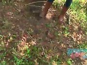 Cute TS Sunshyne Monroe strips in the woods