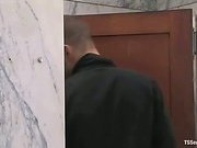 Petite shemale takes boy in mall to the bathroom