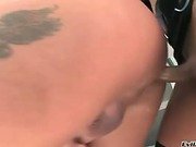 Busty tranny police officer fucks a bald stud