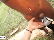 Bubblebutt tranny babe from Brazil fucks a guys ass outdoor