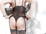 Redhead with big tits shemale Maria doing a solo masturbation