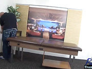 TS pornstar Vaniity barebacked on the massage table