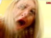 Blonde shemale sucks and rides huge cock