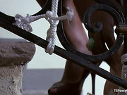 Black tgirl mistress Nicole fucks tied girl
