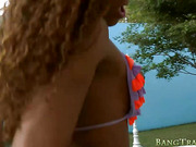 Chocolate skin Viviane getting her asshole purged by big cock