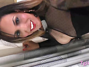 Busty tranny jerks off and fucks her big ass with a dildo