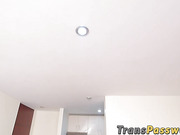 Busty shemale Corolina strokes her hard meat