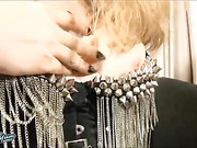 Sexy goth tgirl in latex boots stroking her dick