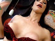 Beautiful latina tranny with sexy body stroking her hard rod