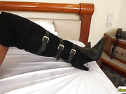 Mature Carla Abiazzi stroking her big cock and dildoing her juicy ass