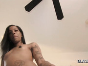 Ebony t-girl Keymia spreading her juicy ass cheeks and stroking her cock
