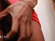 Exotic ladyboy with nice boobs jerks off her huge cock