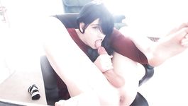 Pretty brunette tgirl self sucking on webcam