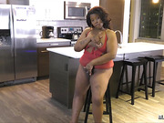 Chubby black shemale Jamiyah Tattz wanks her little cock