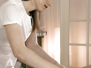 Cute tranny Natalie Mars hammered doggy style on massage table