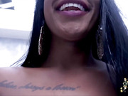 Ebony TS Renata Barbosa solo handjob for her fans