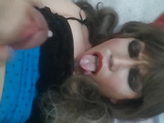 Hot trans babe cums in her own mouth