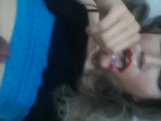 Hot trans babe cums in her own mouth