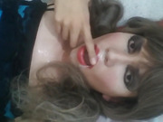 Hot trans babe cums in her own mouth