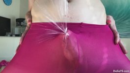 Delia TS squirts her cum through pantyhose hands free