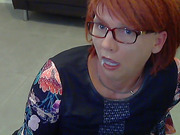 Redhead tgirl eats her cum