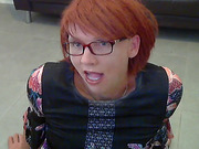 Redhead tgirl eats her cum