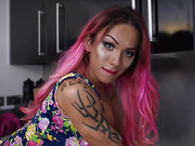 TS Mia Maffia gets ass pounded standing up in the kitchen