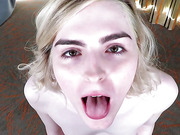 Cute teen tgirl Ella Hollywood sucks big cock with passion