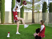 TS cheerleader Natalie Mars fucks teen pussy outdoors