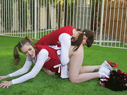 TS cheerleader Natalie Mars fucks teen pussy outdoors