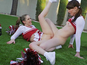 TS cheerleader Natalie Mars fucks teen pussy outdoors