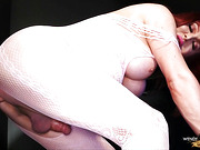 Chubby tgirl Wendy Williams sucks cock through the glory hole