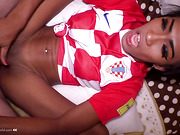 Dark skinned Asian ladyboy enjoys getting barebacked