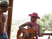 Slutty Lena Kelly takes a rough fucking from two cowboys