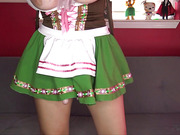 Busty Bailey in sexy dress jerks her hard cock off