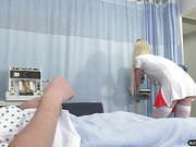 Blond shemale nurse Jenna Gargles cures her patient with her sweet ass