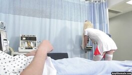 Blond shemale nurse Jenna Gargles cures her patient with her sweet ass