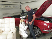 Tgirl Nadia Love flip fucking with a hunky car mechanic