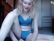 19yo blonde teen tgirl strokes her hard cock on webcam