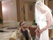 Blonde trans bride Aubrey Kate getting ass banged on the sofa