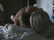 Petite blonde tgirl Ella Hollywood enjoys passionate anal fucking