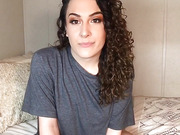 Curly haired sexy tgirl gets handjob and cums