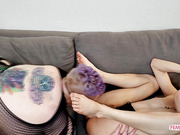 Skinny tgirl Kerri Labouche have fun with horny fat girl