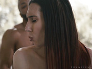 Tgirl Melanie Brooks takes his black rocket in her tight asshole