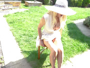 Mature trans temptress Joanna Jet jerk off in the garden