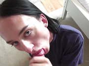 Amateur tgirl gets facial after taking big cock bareback