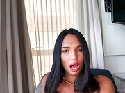 Busty trans beauty Julie Rouch shoots her hot cum