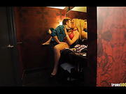 Sexy blonde shemale ass licked and hard fucked