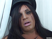 Naughty tranny officer Mylenna Bittar shoots her load